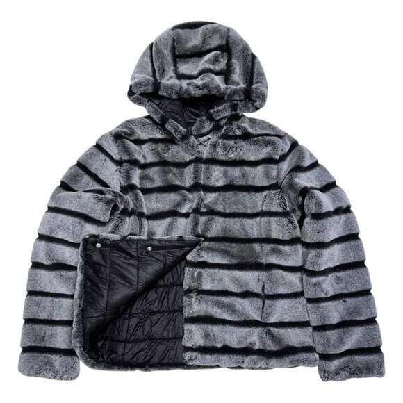 FRANK LYMAN Reversible FAUX FUR Hooded Soft Puffer Coat Jacket Womens Medium - Picture 1 of 7